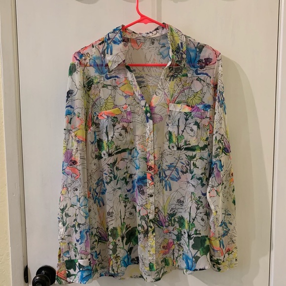 Express Tops - Colorful Express Button Up Blouse